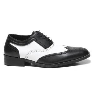 Black White 1920's Wingtip Lace up Oxford Dress Shoes